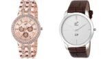 PIRASO Analog Combo Wrist Watch Pink & White Watch for Men & Women-NK 2569 ROSEGOLD & 1584 BROWN CROCO