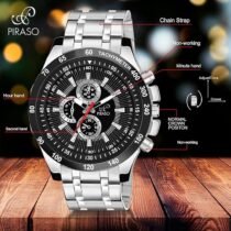 Stunning Black Dial with Silver Stainless Steel Chain Analog Watch for Men Boys
