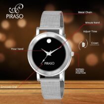 Stunning Black Dial with Silver Mesh Band Watch for Women Girls