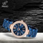 DIAMONDED Studded CASE - Blue DIAL - Blue Bracelet Chain