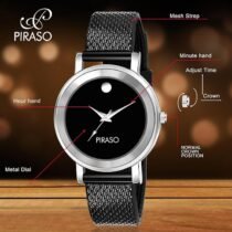 PIRASO Latest Black Dial with Black Mesh Band Watch for Women Girls