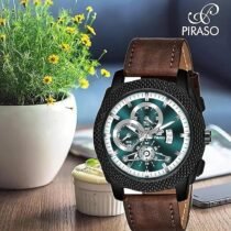Analog Watch Date Display Turquoise DIAL and Brown Strap Watch for Men