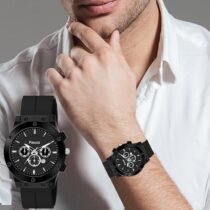 Black Date Dial Analog Watch & Black Silicone Magnetic Lock Strap Watch for Men