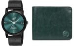 PIRASO Green Dial & Silicone Strap Watch & Green Leather Wallet Combo for Men