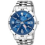 PIRASO ANALOG DAY & DATE SKY BLUE DIAL & SILVER CHAIN WATCH FOR MEN-D&D F95 SKY BLUE SILVER CHAIN