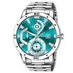 PIRASO ANALOG DATE TURQUOISE DIAL & SILVER CHAIN WATCH FOR MEN-D&D ADI TURQUOISE SILVER