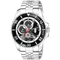 Piraso Date Black Dial And Silver Chain Analog Watch for Men-ROL-X 2025 BLACK SILVER