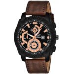 PIRASO ANALOG BLACK DIAL AND BROWN STRAP WATCH FOR MEN-972 ADIFI BLACK BROWN (STRAP)