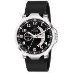PIRASO ANALOG BLACK DIAL & BLACK SILICONE STRAP WATCH FOR MEN-D&D P95427 BLACK SILICONE STRAP