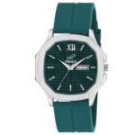 PIRASO Day Date Turquoise Dial & Turquoise Silicone Strap Watch For Men-PS3029 SILVER TURQUOISE SILICONE STRAP