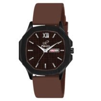 PIRASO Brown Square Dial & Brown Silicone Strap Watch For Men-PS3027 BLACK BROWN SILICONE STRAP