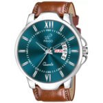 PIRASO ANALOG DAY & DATE TURQUOISE DIAL & BROWN STRAP WATCH FOR MEN-2047-TURQUOISE BROWN STRAP