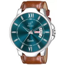 PIRASO ANALOG DAY & DATE TURQUOISE DIAL & BROWN STRAP WATCH FOR MEN-2047-TURQUOISE BROWN STRAP