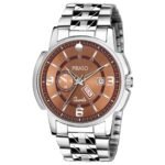 PIRASO DAY & DATE BROWN DIAL & SILVER CHAIN WATCH FOR MEN-D&D C19-34 BR CK