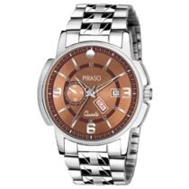 PIRASO DAY & DATE BROWN DIAL & SILVER CHAIN WATCH FOR MEN-D&D C19-34 BR CK