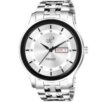 PIRASO DAY & DATE SILVER DIAL & SILVER CHAIN WATCH FOR MEN-D&D C22 SILVER WITH SILVER CHAIN