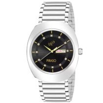 PIRASO DATE  BLACK DIAL & SILVER CHAIN ANALOG WATCH FOR MEN-RA-DO C27 BLACK SILVER