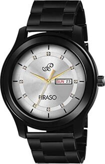 PIRASO Analog Sliver Dial & Black Chain Watch For Men- D&D C22 SILVER