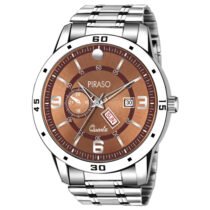 PIRASO ANALOG DAY & DATE BROWN DIAL & SILVER CHAIN WATCH FOR MEN-D&D F95 BROWN SILVER CHAIN