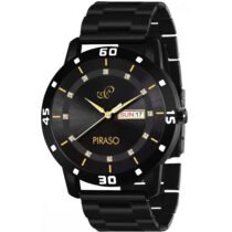 PIRASO ANALOG DAY & DATE BLACK DIAL & BLACK CHAIN WATCH FOR MEN-D&D F92 BLACK