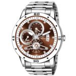 PIRASO ANALOG DATE BROWN DIAL & SILVER CHAIN WATCH FOR MEN-D&D 2025 BROWN SILVER