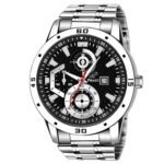 PIRASO ANALOG DATE BLACK DIAL & SILVER CHAIN WATCH FOR MEN-D&D ADI BLACK SILVER
