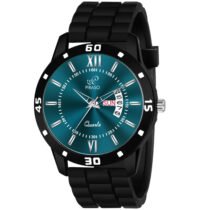 PIRASO ANALOG DAY & DATE TURQUOISE DIAL & MESH STRAP WATCH FOR MEN-2047-TURQUOISE BLACK MESH