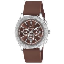 Piraso Brown Dial & Brown Silicone Strap Analog Watch For Men-973 8905 SILVER BROWN SILICONE STRAP