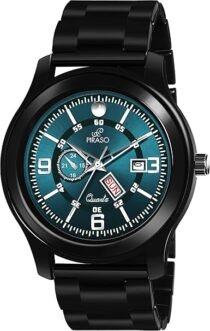 PIRASO Black Day & Date Dial & Stainless Steel Chain Analog Watch For Men-D&D C19 BLUE BLACK