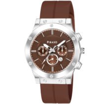 Piraso Brown Date Dial & Brown Silicone Magnetic Lock Strap Analog Watch For Men-HUB 2022 SILVER BROWN MAGNETIC STRAP