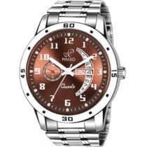 PIRASO Day & Date Brown Dial & Stainless Steel Chain Analog Watch For Men-PR2727 BROWN