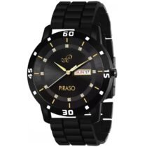PIRASO ANALOG DAY & DATE BLACK DIAL & BLACK MESH STRAP WATCH FOR MEN-D&D F92 BLACK MESH DESIGNER
