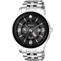 PIRASO Day & Date Black Dial & Silver chain Watch for Men-D&D C19 SILVER BLACK