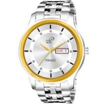 PIRASO DAY & DATE SILVER DIAL & SILVER CHAIN WATCH FOR MEN-D&D C22 GOLD SILVER
