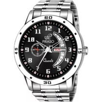 PIRASO Day & Date Black Dial & Stainless Steel Chain Analog Watch For Men-PR2727 BLACK