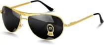 PIRASO oval black lens & gold frame sunglasses For Men-3833-OVAL-GOLD-BLACK-B