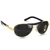 PIRASO oval black lens & gold frame sunglasses For Men-4494 BLACK GOLD